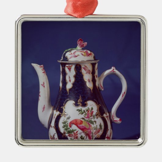 Worcester koffiepot, versierd met vogels metalen ornament (Voorkant)