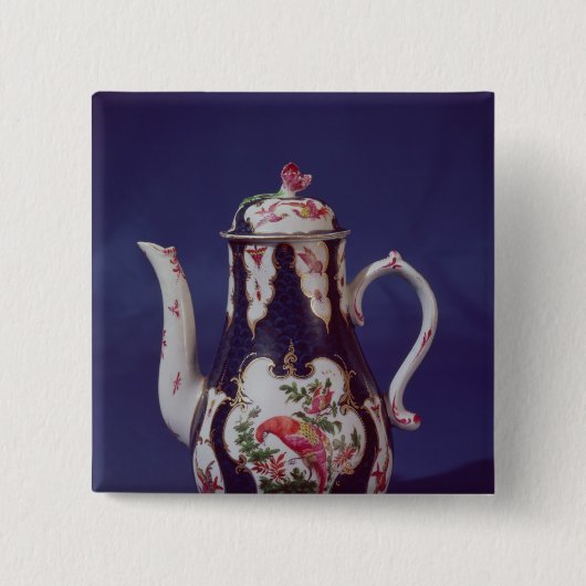 Worcester koffiepot, versierd met vogels vierkante button 5,1 cm (Voorkant)