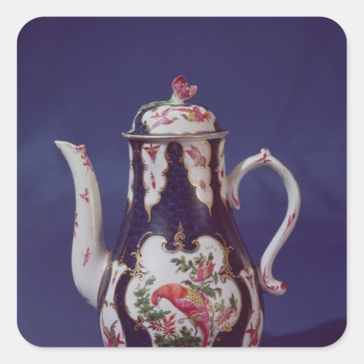 Worcester koffiepot, versierd met vogels vierkante sticker (Voorkant)