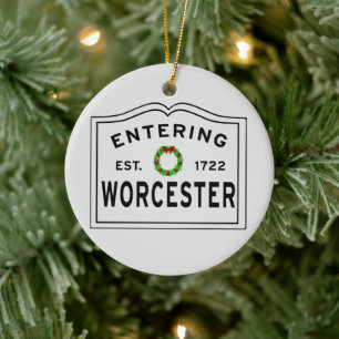 Worcester, MA Holiday Wreater Ceramic Ornament