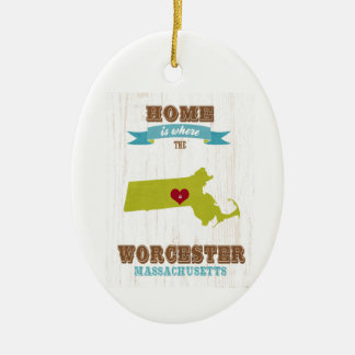 Worcester, Massachusetts Map - Home is waar Keramisch Ornament