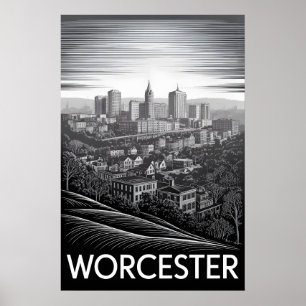 Worcester Massachusetts Silhouette Zwart Wit Houts Poster