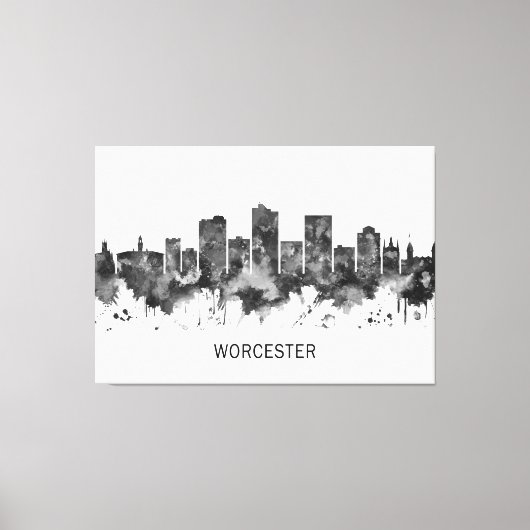 Worcester Massachusetts Skyline BW Canvas Afdruk (Voorkant)