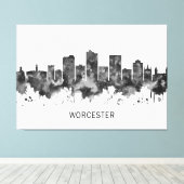 Worcester Massachusetts Skyline BW Canvas Afdruk (Insitu (Houten vloer))