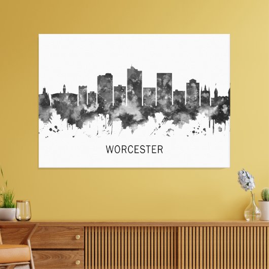 Worcester Massachusetts Skyline BW Canvas Afdruk (Insitu (Woonkamer))