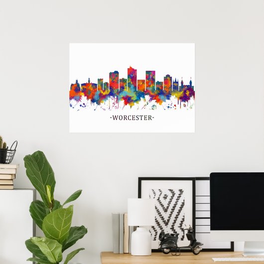 Worcester Massachusetts Skyline Poster (Thuiskantoor)