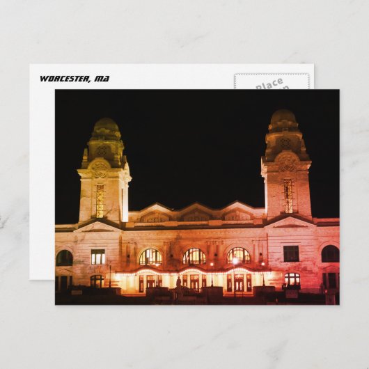 Worcester,  station van de spoorweg MA Briefkaart (Voorkant / Achterkant)