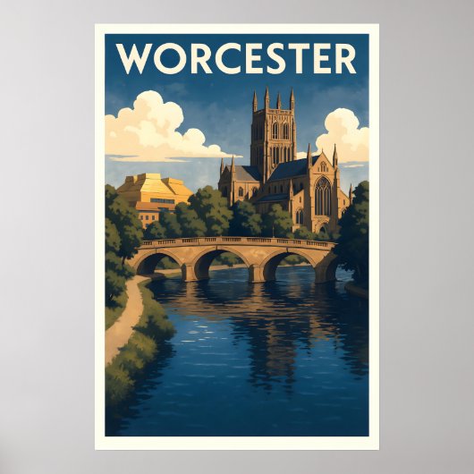 Worcester UK Reisposter – Vintage Stijl Muur Poster (Voorkant)