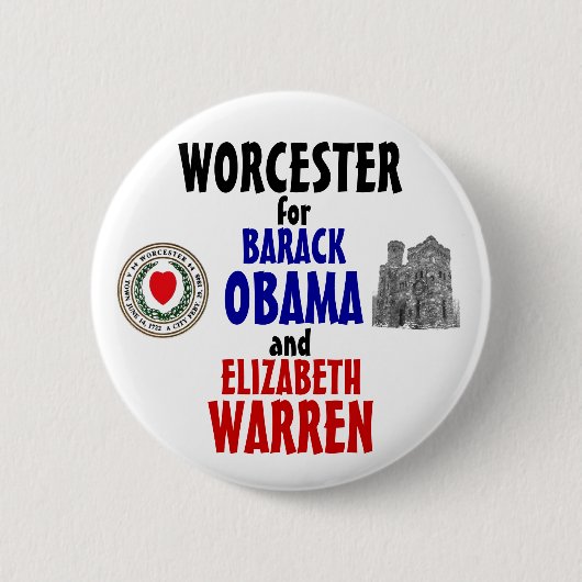 Worcester voor Obama en Warren 2012 Ronde Button 5,7 Cm (Voorkant)