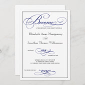 Word als één blauwe script bruiloft uitnodiging (Voorkant / Achterkant)