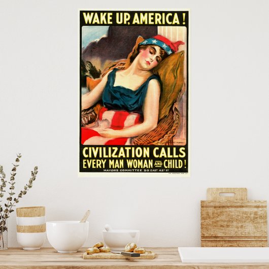 Word Amerika wakker! De beschaving roept iedereen Poster (Keuken)
