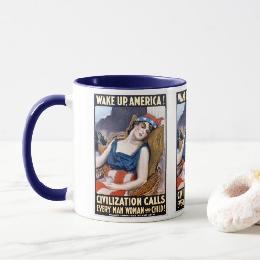 Word Amerika wakker!  Patriottische Freedom Art Mok (Met donut)