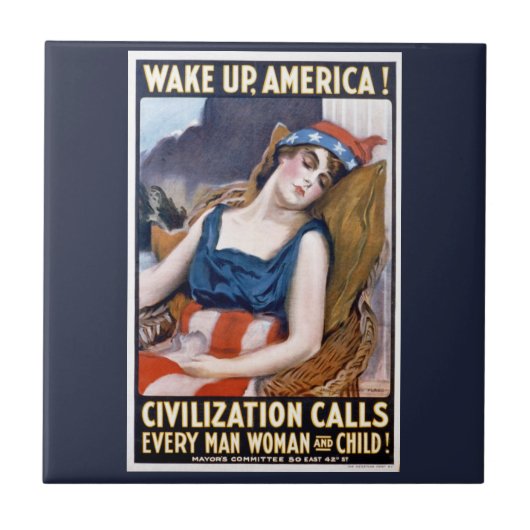 Word Amerika wakker!  Patriottische Freedom Art Tegeltje (Voorkant)