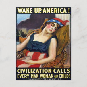 Word Amerika wakker!  Poster van de Eerste Wereldo Briefkaart