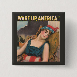 Word Amerika wakker! Vierkante Button 5,1 Cm