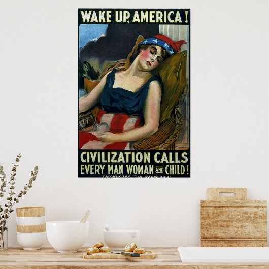 Word Amerika wakker! ~ WW1 Poster (Keuken)