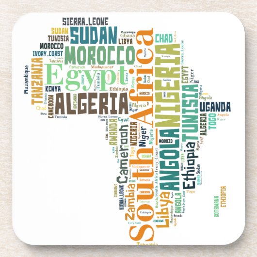 Word Art Afrika Bier Onderzetter (Voorkant)