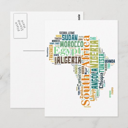 Word Art Afrika Briefkaart (Voorkant / Achterkant)