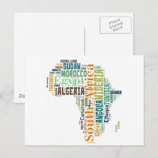 Word Art Afrika Briefkaart (Voorkant / Achterkant)