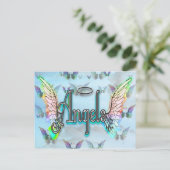 Word Art Angel met vleugels en halo Briefkaart (Staand voorkant)