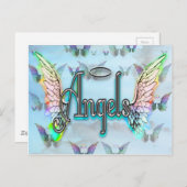 Word Art Angel met vleugels en halo Briefkaart (Voorkant / Achterkant)