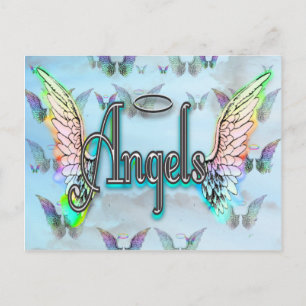 Word Art Angel met vleugels en halo Briefkaart