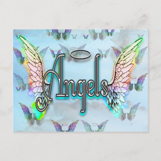 Word Art Angel met vleugels en halo Briefkaart (Voorkant)