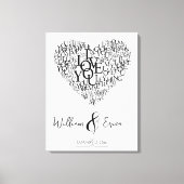 Word Art Bruiloft Hart 1e Verjaardag Canvas Afdruk (Voorkant)