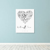 Word Art Bruiloft Hart 1e Verjaardag Canvas Afdruk (Insitu (Houten vloer))
