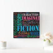 Word Art Clock van Fiction Writer Vierkante Klok (Huis)