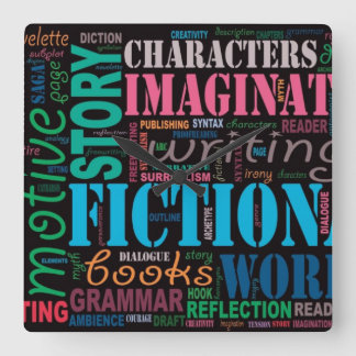 Word Art Clock van Fiction Writer Vierkante Klok