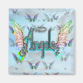 Word Art Engel met Vleugels & Halo - Regenboog gek Magneet (Voorkant)