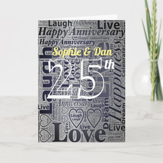 Word Art gepersonaliseerd 25th Wedding-Jubileum Kaart (Voorkant)