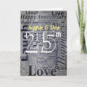 Word Art gepersonaliseerd 25th Wedding-Jubileum Kaart