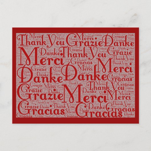 Word Art: Hartelijk dank in meerdere talen - rood  Briefkaart (Voorkant)