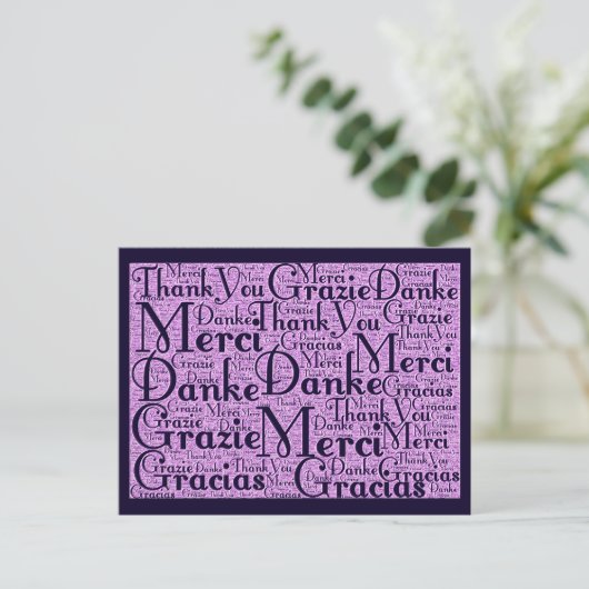 Word Art: Hartelijk dank in meerdere talen - Roze  Briefkaart (Staand voorkant)