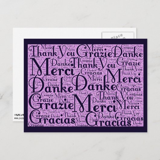 Word Art: Hartelijk dank in meerdere talen - Roze  Briefkaart (Voorkant / Achterkant)
