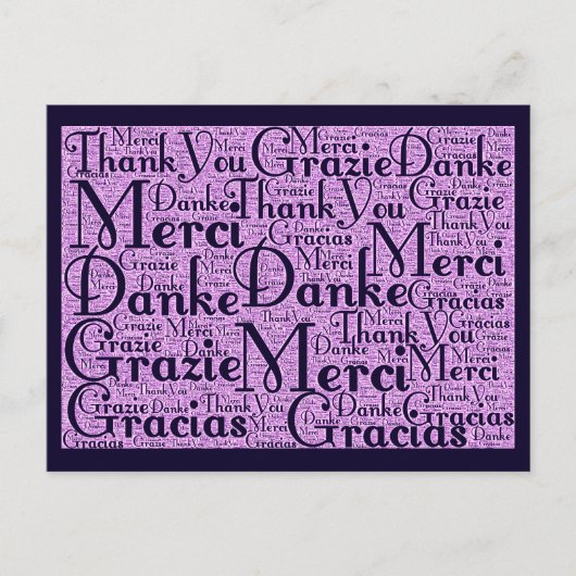 Word Art: Hartelijk dank in meerdere talen - Roze  Briefkaart (Voorkant)