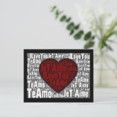 Word Art: "Ik hou van je" 3 talen - Rood hart Briefkaart (Staand voorkant)
