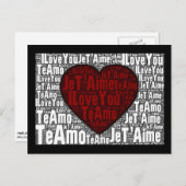 Word Art: "Ik hou van je" 3 talen - Rood hart Briefkaart (Voorkant / Achterkant)