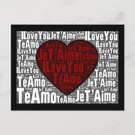 Word Art: "Ik hou van je" 3 talen - Rood hart Briefkaart (Voorkant)