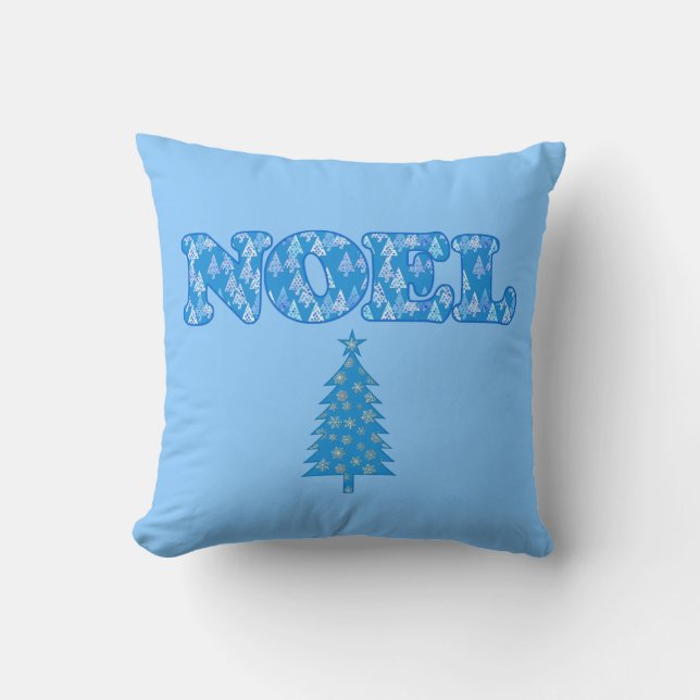 Word Art - Knoop gevarieerd met bomen blauw Kussen (Voorkant)