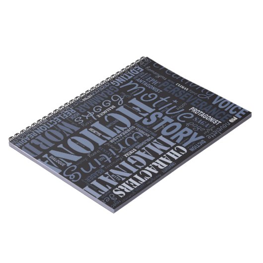 Word Art-laptop van Blue Fiction Writer Notitieboek (Linkerzijde)