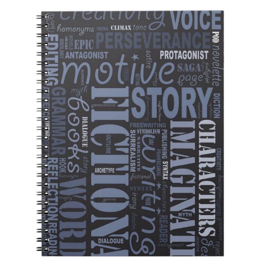 Word Art-laptop van Blue Fiction Writer Notitieboek (Voorkant)