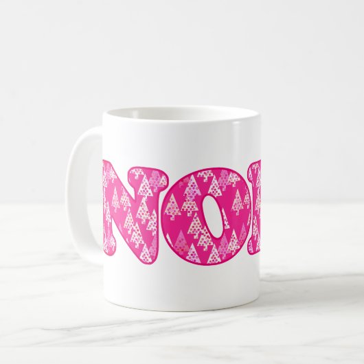 Word Art - Noel gepatterd in Fuchsia Pink-bomen Koffiemok (Voorkant links)