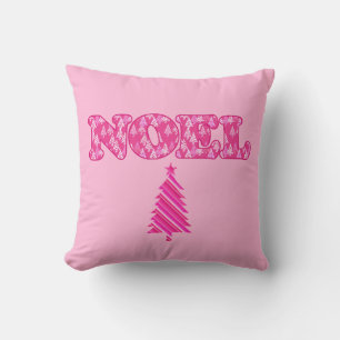Word Art - Noel gepatterd in Fuchsia Pink-bomen Kussen