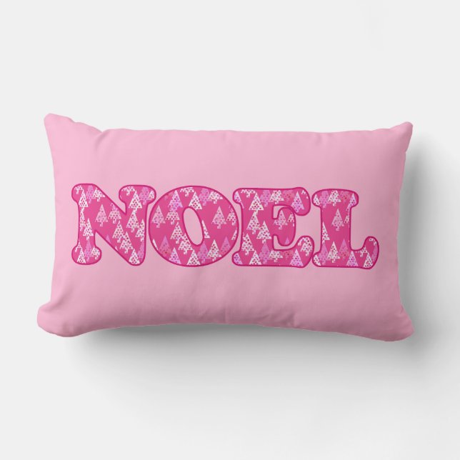 Word Art - Noel gepatterd in Fuchsia Pink-bomen Kussen (Voorkant)