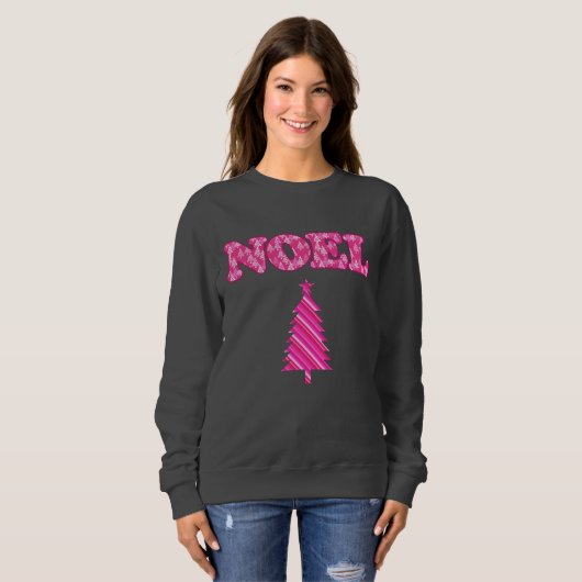 Word Art - Noel gepatterd in Fuchsia Pink-bomen Trui (Voorkant volledig)