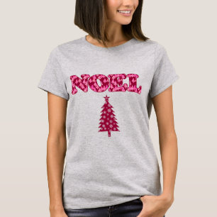 Word Art - Noel gepatterd met Trees Burgundy T-shirt