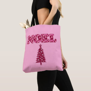 Word Art - Noel patterde met bomen in Bourgogne Tote Bag